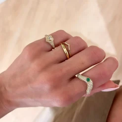 Ronan Emerald and Diamond Pave Swoop Ring