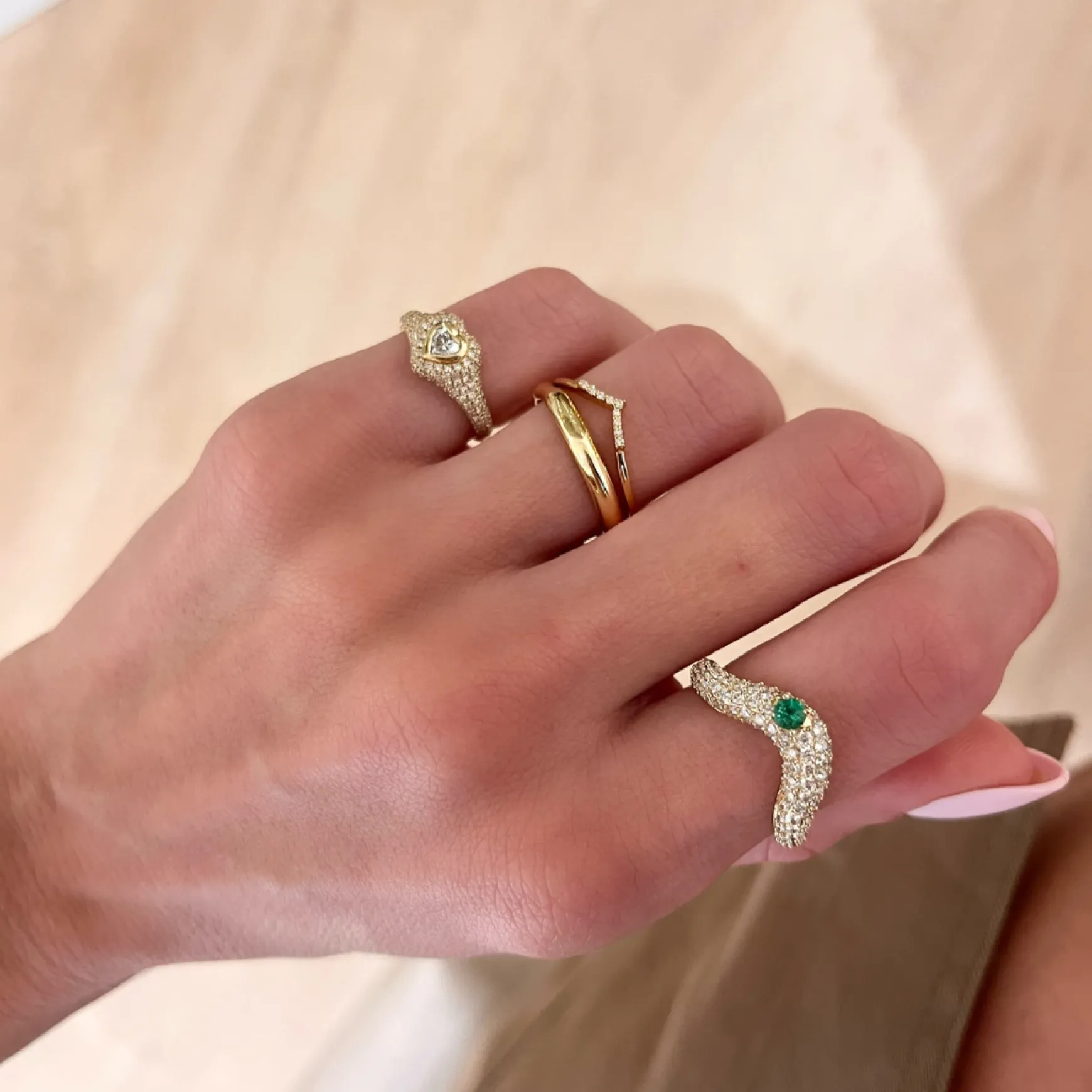 Ronan Emerald and Diamond Pave Swoop Ring
