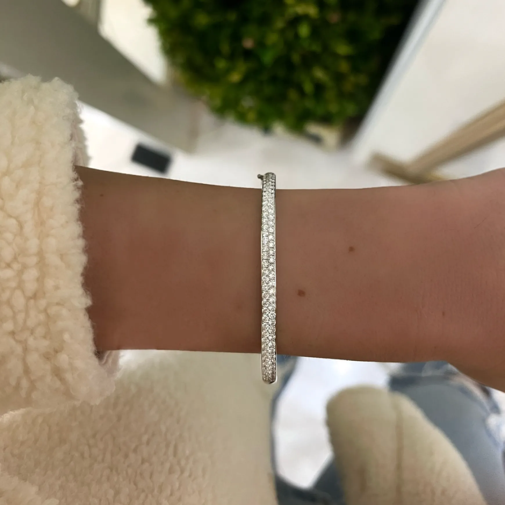 Rounded Two Row Diamond Bangle Bracelet 2.30 ctw