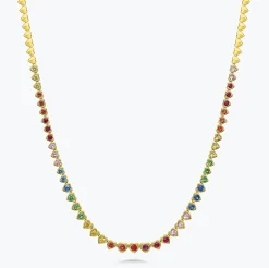 Ryleigh Rainbow Graduated Heart Bezel Adjustable Tennis Necklace 3.81 ctw