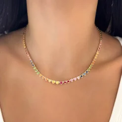 Ryleigh Rainbow Graduated Heart Bezel Adjustable Tennis Necklace 3.81 ctw