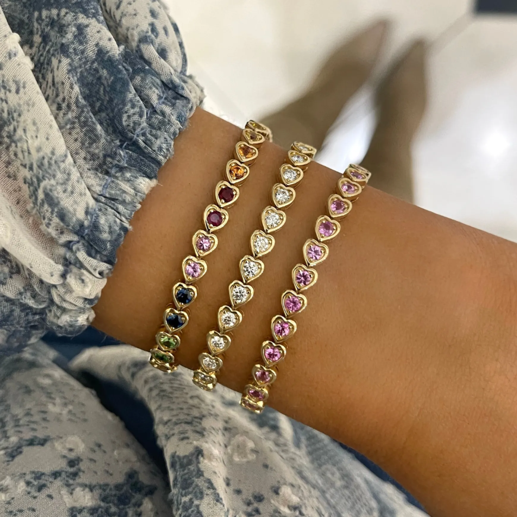 Ryleigh Rainbow Heart Adjustable Tennis Bracelet 3.19 ctw