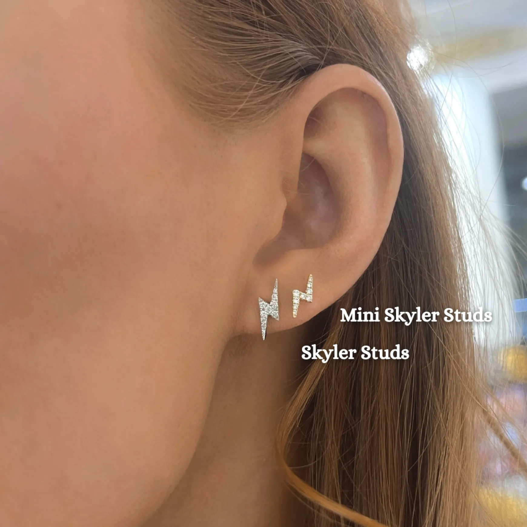 Skyler Tiny Lightning Bolt Diamond Stud Earrings