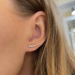Tex Tapered Ear Climber Diamond Stud Earrings