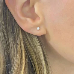 Tiny Oval Diamond Stud Earrings
