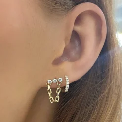 Triple Diamond Chain Stud Earrings