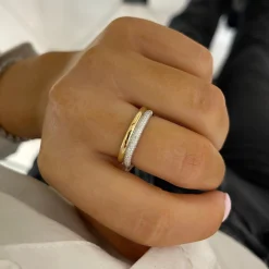 Two-Tone Gold & Pave Diamond Illusion Stacking Band